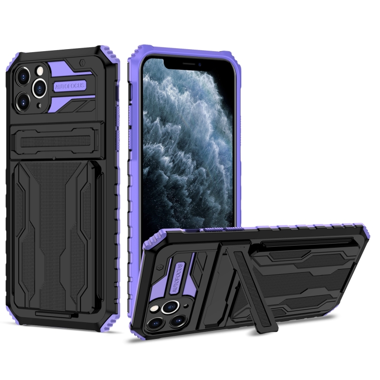 

Armor Card PC + TPU Shockproof Case with Card Slot & Invisible Holder For iPhone 11 Pro(Purple)