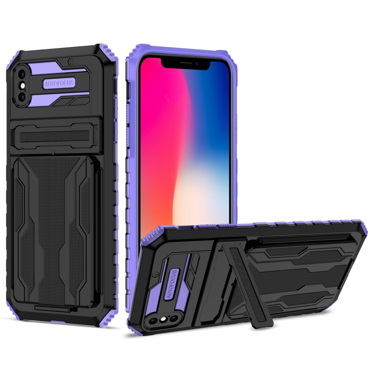 

Armor Card PC + TPU Shockproof Case with Card Slot & Invisible Holder For iPhone X / XS(Purple)