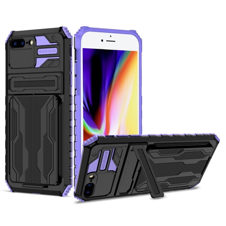 

Armor Card PC + TPU Shockproof Case with Card Slot & Invisible Holder For iPhone 8 Plus / 7 Plus(Purple)
