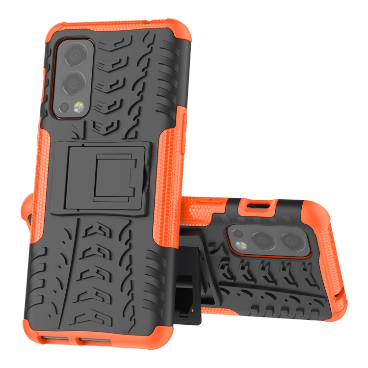 

For OnePlus Nord 2 5G Tire Texture Shockproof TPU+PC Protective Case with Holder(Orange)