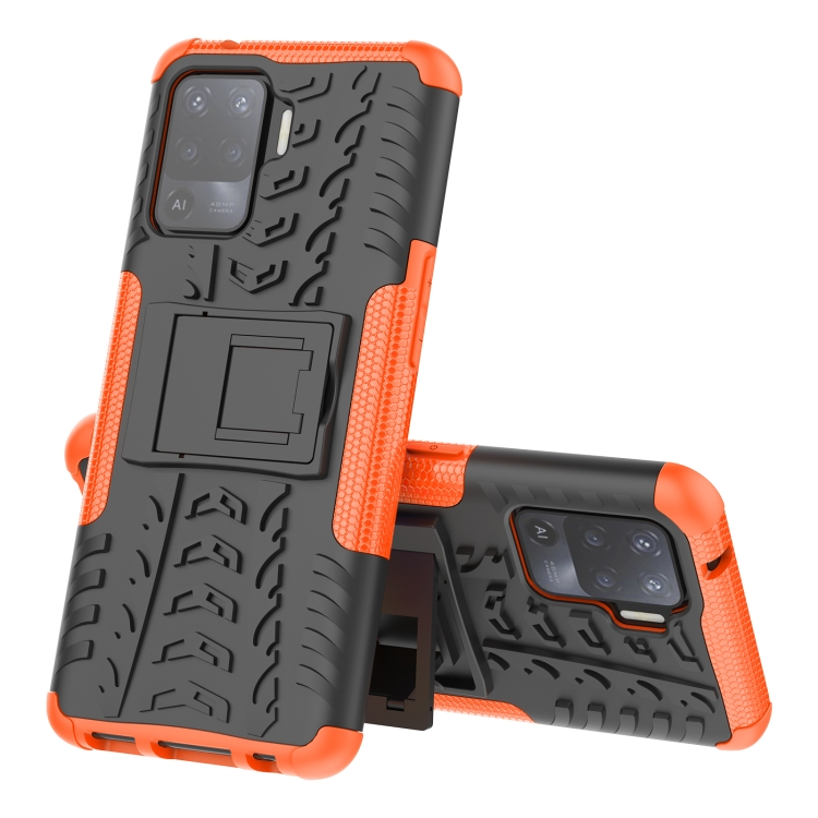 

For OPPO A94 4G Tire Texture Shockproof TPU+PC Protective Case with Holder(Orange)