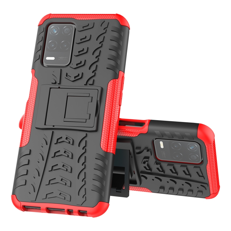 

For OPPO Realme V13 5G Tire Texture Shockproof TPU+PC Protective Case with Holder(Red)