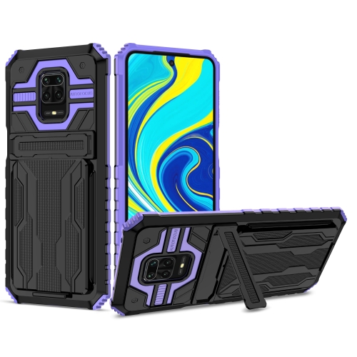 

For Xiaomi Redmi Note 9S Armor Card PC + TPU Shockproof Case with Card Slot & Invisible Holder(Purple)