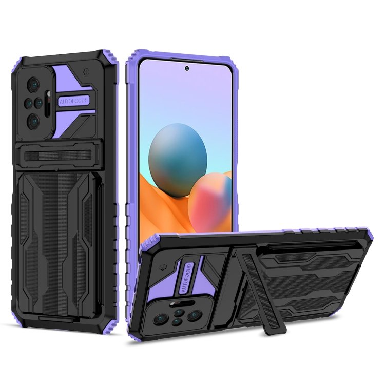 

For Xiaomi Redmi Note 10 Pro 4G Armor Card PC + TPU Shockproof Case with Card Slot & Invisible Holder(Purple)