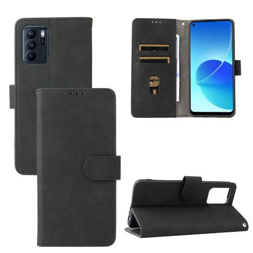 

For OPPO Reno 6Z Solid Color Skin Feel Magnetic Buckle Horizontal Flip Calf Texture PU Leather Case with Holder & Card Slots & Wallet(Black)