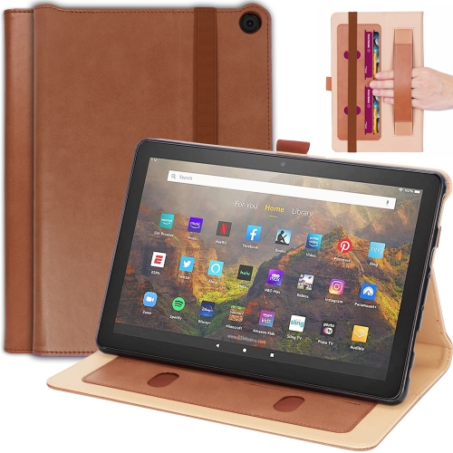 

For Amazon Kindle Fire HD 10/HD 10 Plus 2021 Retro Texture PU Leather Horizontal Flip Leather Case with Holder & 2 Card Slots & Hand Strap & Sleep / Wake-up Function(Brown)