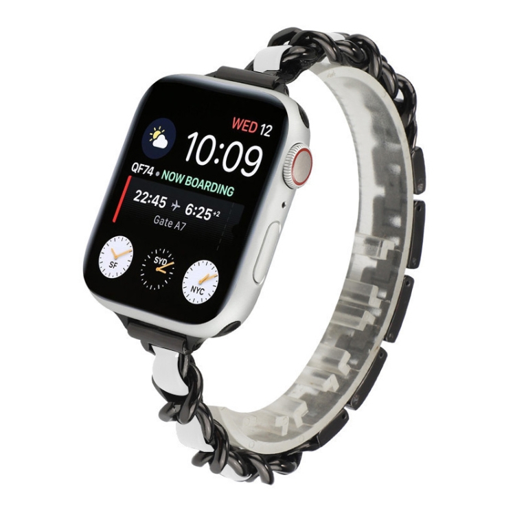 

Single Row Metal Replacement Strap Watchband For Apple Watch Series 6 & SE & 5 & 4 40mm / 3 & 2 & 1 38mm(Black White)