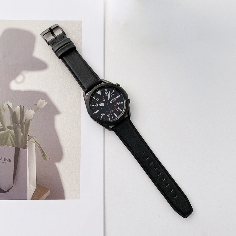 

20mm For Huawei Smart Watch Plain Weave Leather Replacement Strap Watchband(Black)