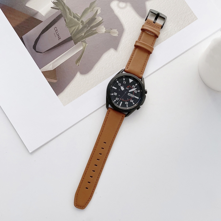 

22mm For Huawei Smart Watch Plain Weave Leather Replacement Strap Watchband(Brown)