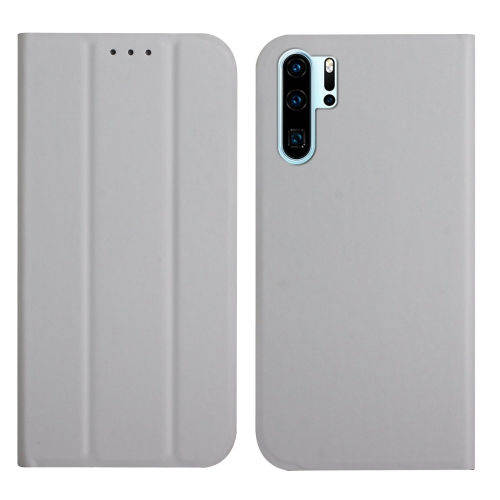 

For Huawei P30 Pro 3-Folding Ultrathin Skin Feel Magnetic Solid Color Horizontal Flip Leather Case with Holder(Grey)