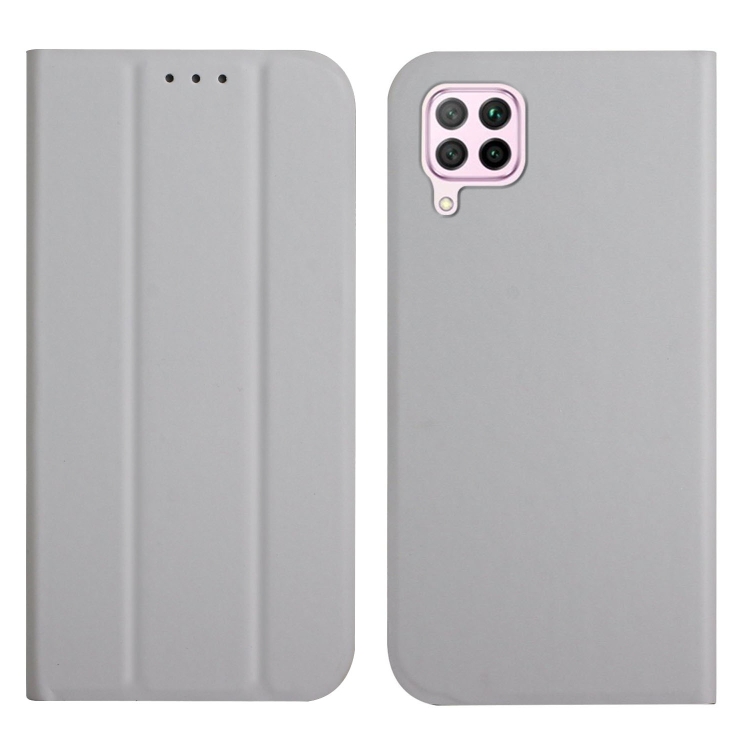 

For Huawei P40 Lite 3-Folding Ultrathin Skin Feel Magnetic Solid Color Horizontal Flip Leather Case with Holder(Grey)
