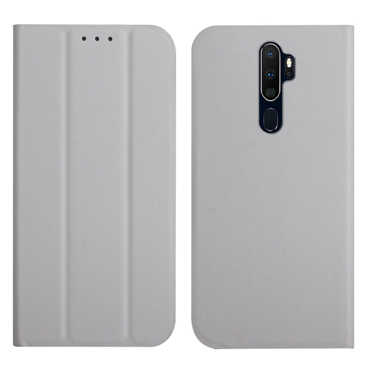 

For OPPO A9 2020 3-Folding Ultrathin Skin Feel Magnetic Solid Color Horizontal Flip Leather Case with Holder(Grey)