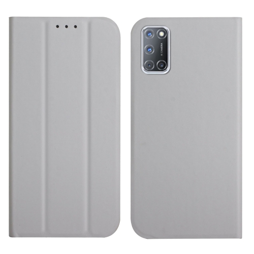 

For OPPO A52 / A72 / A92 3-Folding Ultrathin Skin Feel Magnetic Solid Color Horizontal Flip Leather Case with Holder(Grey)