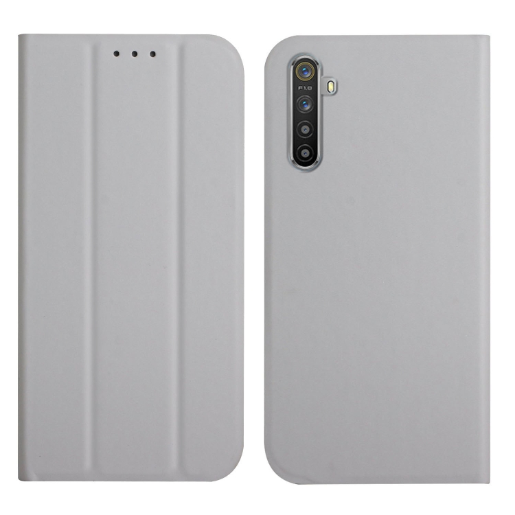 

For OPPO Realme 6 Pro 3-Folding Ultrathin Skin Feel Magnetic Solid Color Horizontal Flip Leather Case with Holder(Grey)