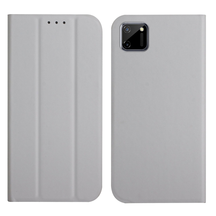 

For OPPO Realme C11 3-Folding Ultrathin Skin Feel Magnetic Solid Color Horizontal Flip Leather Case with Holder(Grey)