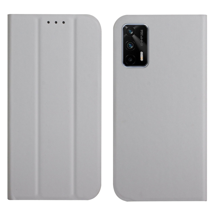 

For OPPO Realme XT 3-Folding Ultrathin Skin Feel Magnetic Solid Color Horizontal Flip Leather Case with Holder(Grey)