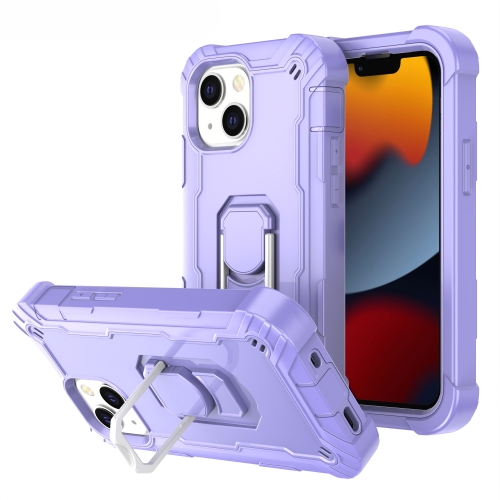 

PC + Rubber 3-layers Shockproof Protective Case with Rotating Holder For iPhone 13(Purple)