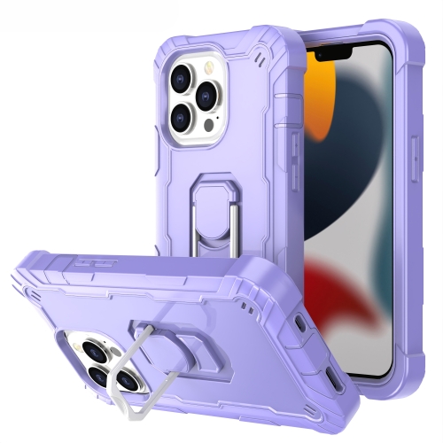 

PC + Rubber 3-layers Shockproof Protective Case with Rotating Holder For iPhone 13 Pro(Purple)