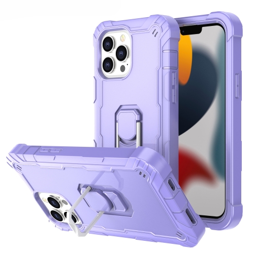 

PC + Rubber 3-layers Shockproof Protective Case with Rotating Holder For iPhone 13 Pro Max(Purple)