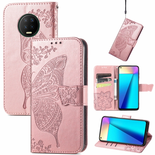 

Butterfly Love Flowers Embossed Horizontal Flip Leather Case with Holder & Card Slots & Wallet & Lanyard For Infinix Note 7(Rose Gold)