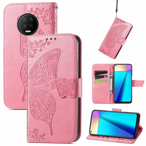 

Butterfly Love Flowers Embossed Horizontal Flip Leather Case with Holder & Card Slots & Wallet & Lanyard For Infinix Note 7(Pink)