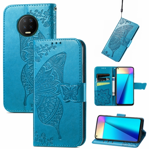 

Butterfly Love Flowers Embossed Horizontal Flip Leather Case with Holder & Card Slots & Wallet & Lanyard For Infinix Note 7(Blue)