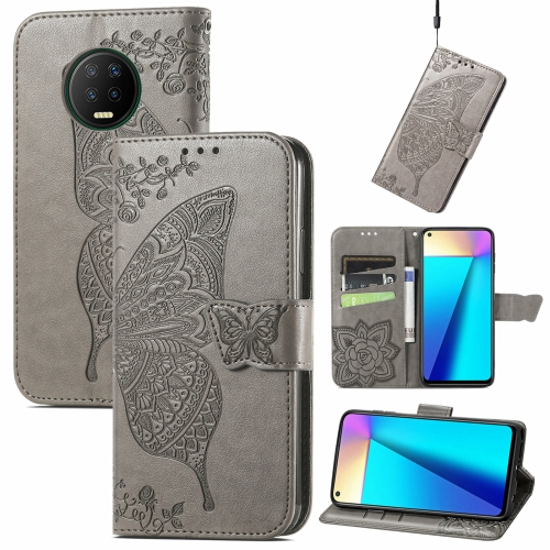 

Butterfly Love Flowers Embossed Horizontal Flip Leather Case with Holder & Card Slots & Wallet & Lanyard For Infinix Note 7(Gray)