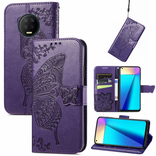 

Butterfly Love Flowers Embossed Horizontal Flip Leather Case with Holder & Card Slots & Wallet & Lanyard For Infinix Note 7(Dark Purple)