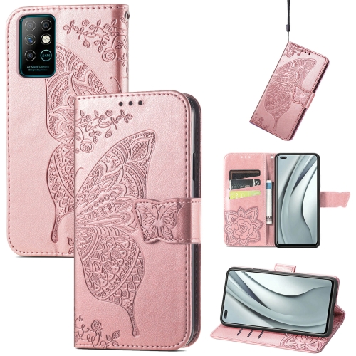 

Butterfly Love Flowers Embossed Horizontal Flip Leather Case with Holder & Card Slots & Wallet & Lanyard For Infinix Note 8(Rose Gold)