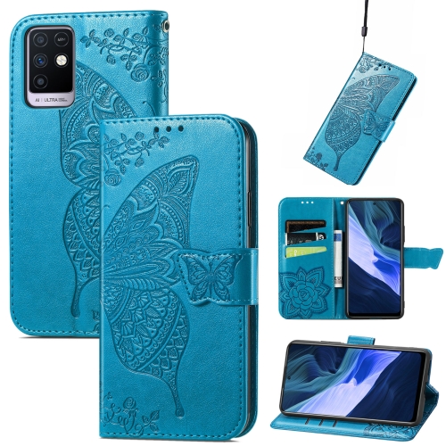 

Butterfly Love Flowers Embossed Horizontal Flip Leather Case with Holder & Card Slots & Wallet & Lanyard For Infinix Note 10(Blue)