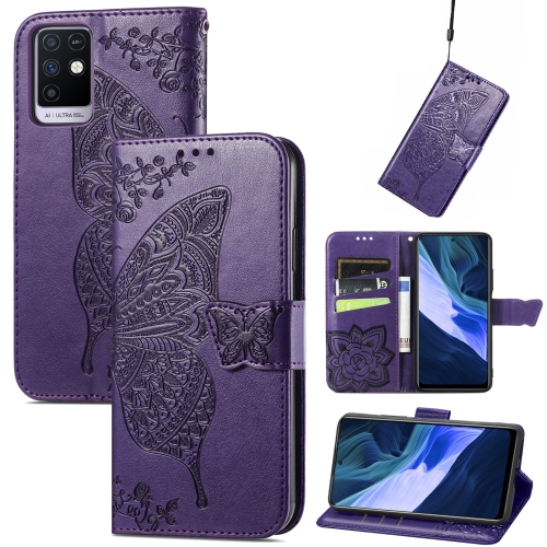 

Butterfly Love Flowers Embossed Horizontal Flip Leather Case with Holder & Card Slots & Wallet & Lanyard For Infinix Note 10(Dark Purple)