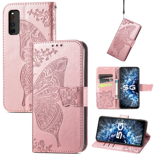 

Butterfly Love Flowers Embossed Horizontal Flip Leather Case with Holder & Card Slots & Wallet & Lanyard For vivo IQOO Neo 3(Rose Gold)