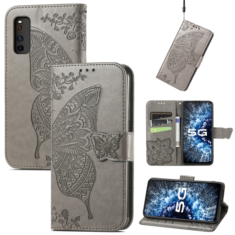 

Butterfly Love Flowers Embossed Horizontal Flip Leather Case with Holder & Card Slots & Wallet & Lanyard For vivo IQOO Neo 3(Gray)