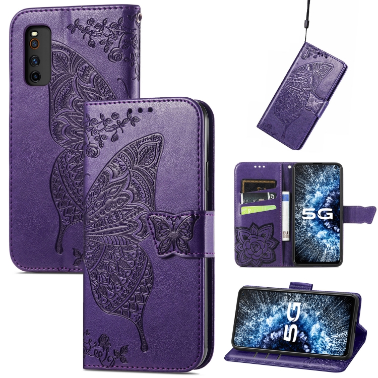 

Butterfly Love Flowers Embossed Horizontal Flip Leather Case with Holder & Card Slots & Wallet & Lanyard For vivo IQOO Neo 3(Dark Purple)