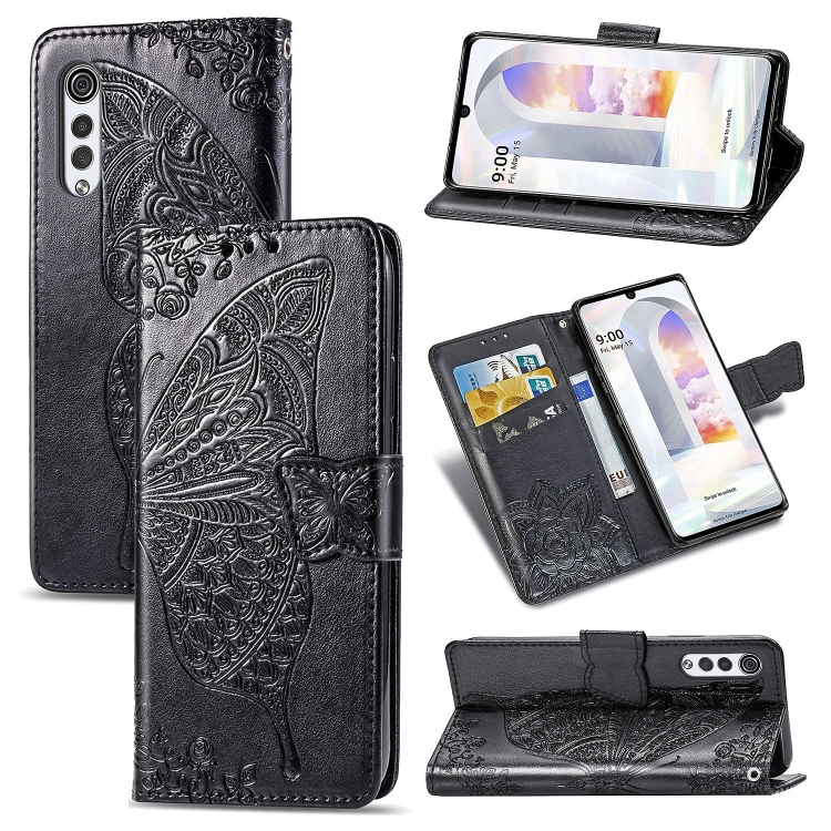 

Butterfly Love Flowers Embossed Horizontal Flip Leather Case with Holder & Card Slots & Wallet & Lanyard For LG Velvet 2 Pro(Black)