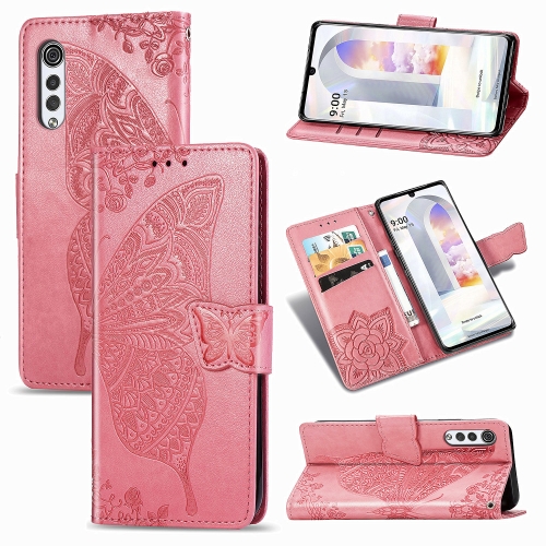 

Butterfly Love Flowers Embossed Horizontal Flip Leather Case with Holder & Card Slots & Wallet & Lanyard For LG Velvet 2 Pro(Pink)