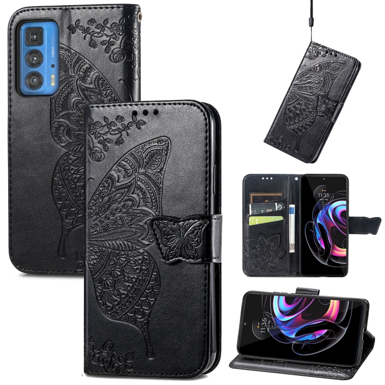 

Butterfly Love Flowers Embossed Horizontal Flip Leather Case with Holder & Card Slots & Wallet & Lanyard For Motorola Edge 20 Pro(Black)