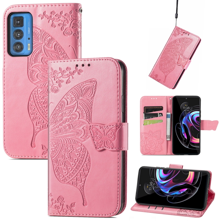 

Butterfly Love Flowers Embossed Horizontal Flip Leather Case with Holder & Card Slots & Wallet & Lanyard For Motorola Edge 20 Pro(Pink)