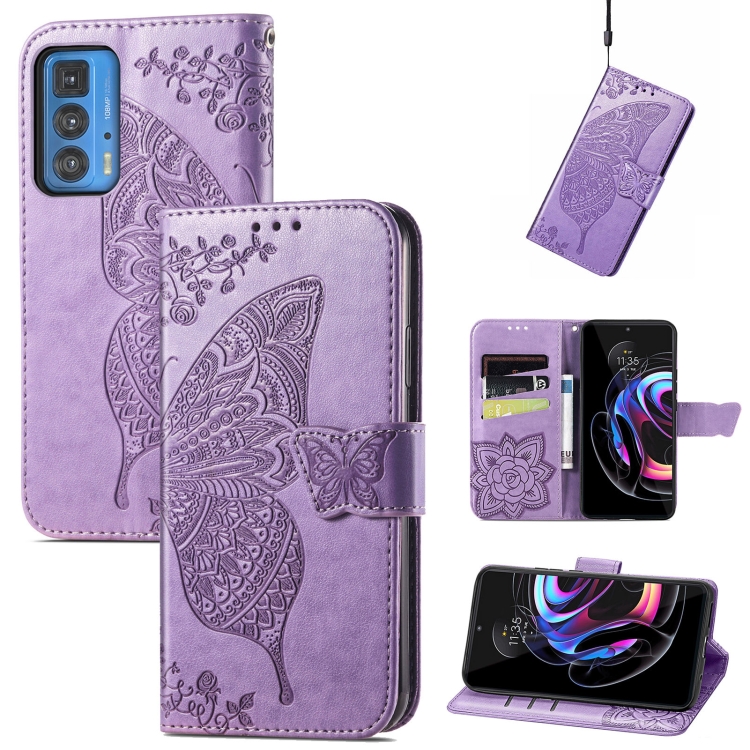 

Butterfly Love Flowers Embossed Horizontal Flip Leather Case with Holder & Card Slots & Wallet & Lanyard For Motorola Edge 20 Pro(Light Purple)