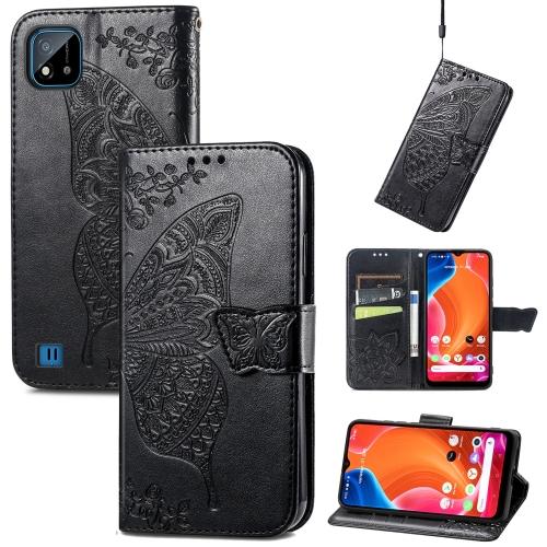 

Butterfly Love Flowers Embossed Horizontal Flip Leather Case with Holder & Card Slots & Wallet & Lanyard For OPPO Realme C20(Black)