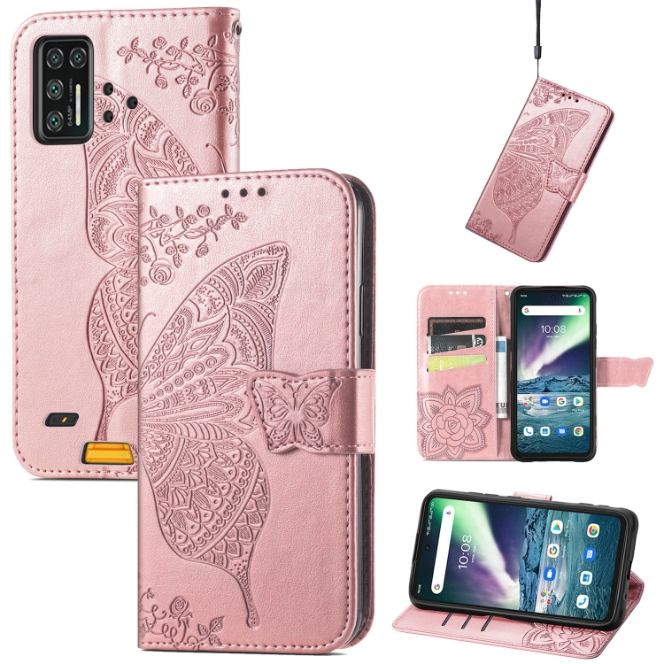 

Butterfly Love Flowers Embossed Horizontal Flip Leather Case with Holder & Card Slots & Wallet & Lanyard For Umidigi Bison GT(Rose Gold)