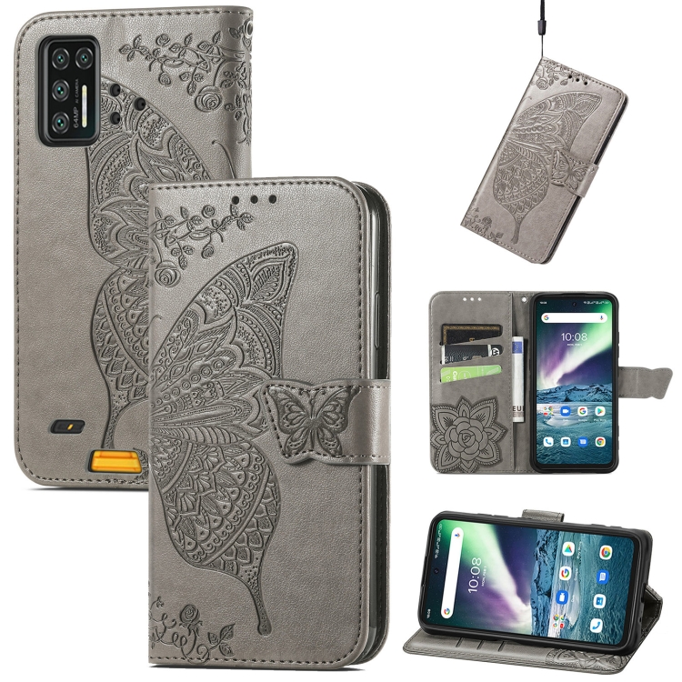 

Butterfly Love Flowers Embossed Horizontal Flip Leather Case with Holder & Card Slots & Wallet & Lanyard For Umidigi Bison GT(Gray)
