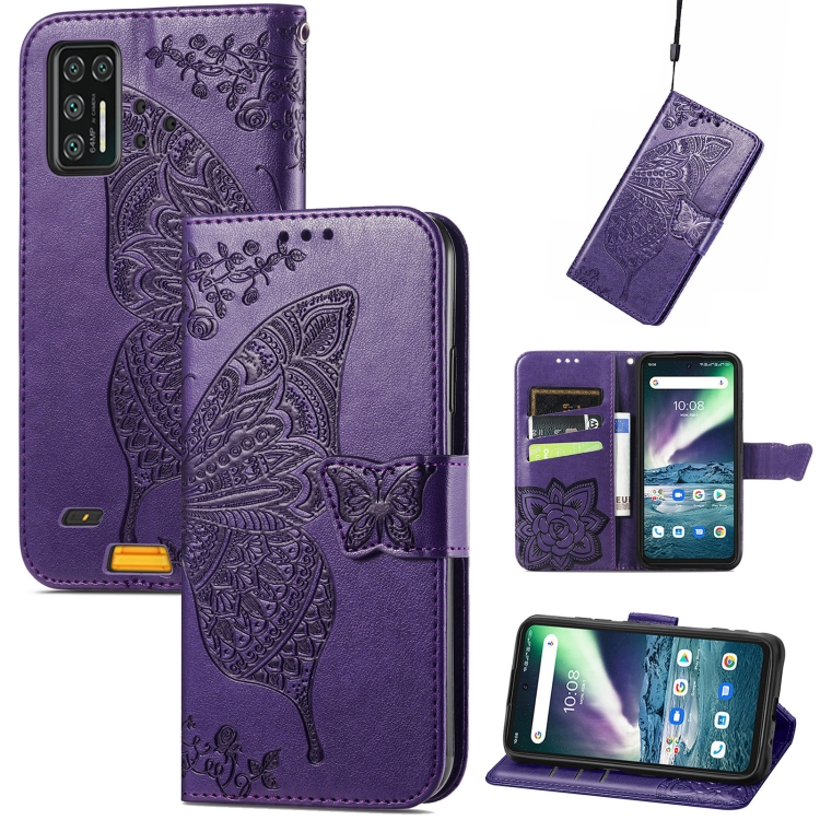 

Butterfly Love Flowers Embossed Horizontal Flip Leather Case with Holder & Card Slots & Wallet & Lanyard For Umidigi Bison GT(Dark Purple)