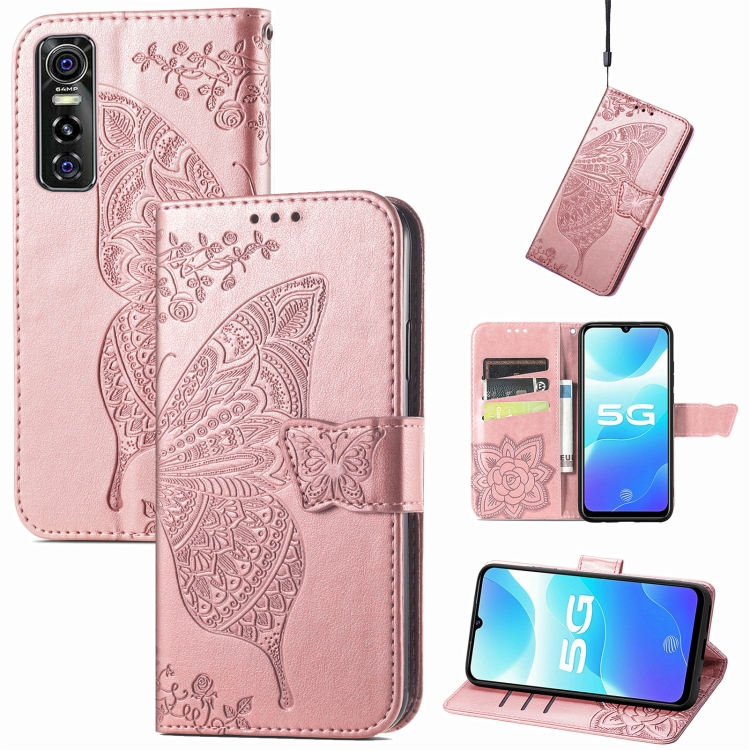 

Butterfly Love Flowers Embossed Horizontal Flip Leather Case with Holder & Card Slots & Wallet & Lanyard For vivo S7e(Rose Gold)