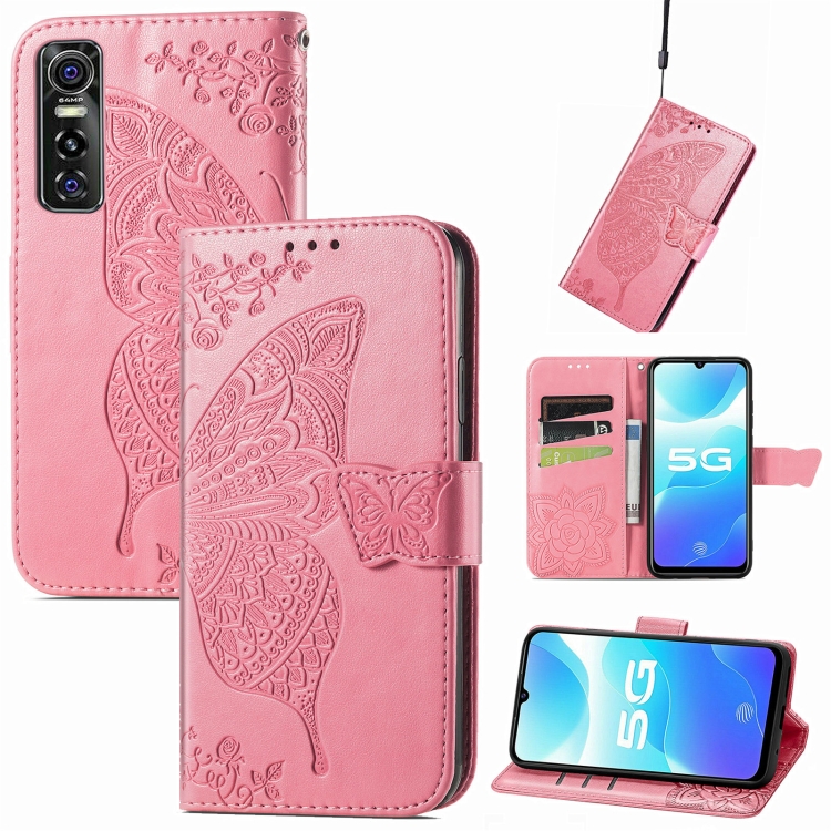 

Butterfly Love Flowers Embossed Horizontal Flip Leather Case with Holder & Card Slots & Wallet & Lanyard For vivo S7e(Pink)