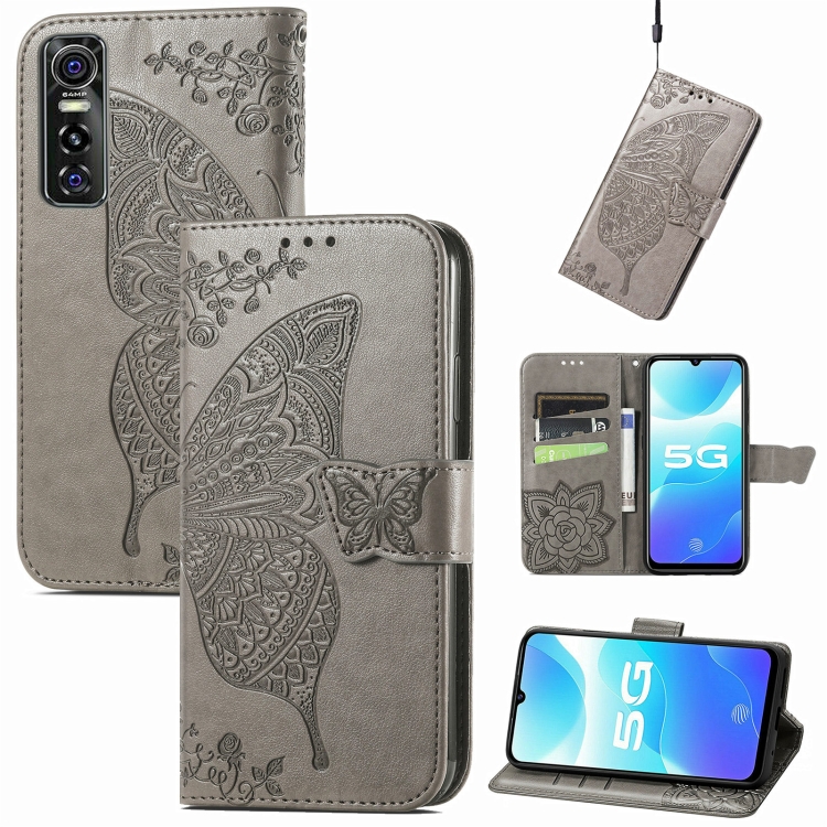 

Butterfly Love Flowers Embossed Horizontal Flip Leather Case with Holder & Card Slots & Wallet & Lanyard For vivo S7e(Gray)