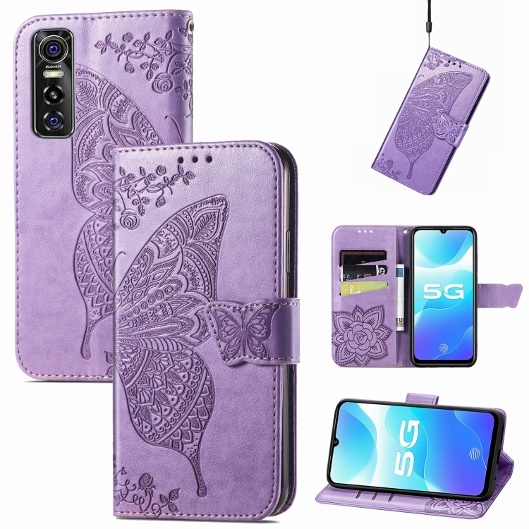 

Butterfly Love Flowers Embossed Horizontal Flip Leather Case with Holder & Card Slots & Wallet & Lanyard For vivo S7e(Light Purple)