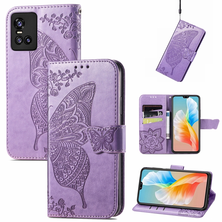

Butterfly Love Flowers Embossed Horizontal Flip Leather Case with Holder & Card Slots & Wallet & Lanyard For vivo S10 / S10 Pro(Light Purple)