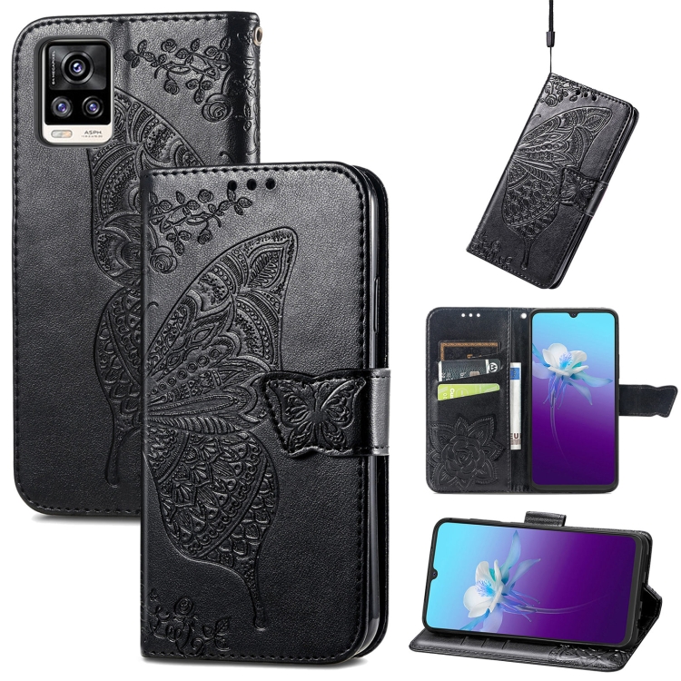 

Butterfly Love Flowers Embossed Horizontal Flip Leather Case with Holder & Card Slots & Wallet & Lanyard For vivo V20 2021(Black)