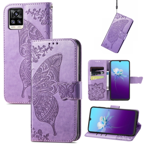 

Butterfly Love Flowers Embossed Horizontal Flip Leather Case with Holder & Card Slots & Wallet & Lanyard For vivo V20 2021(Light Purple)